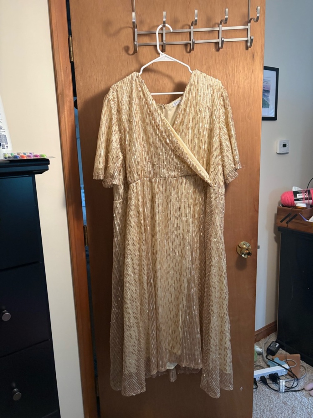 Ivy City Co Metallic Gold Midi Wrap Dress